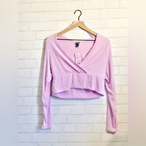 New Wild Fable Soft Light Purple Crop V-Neck Ribbed Layering Wrap Blouse XL 💜